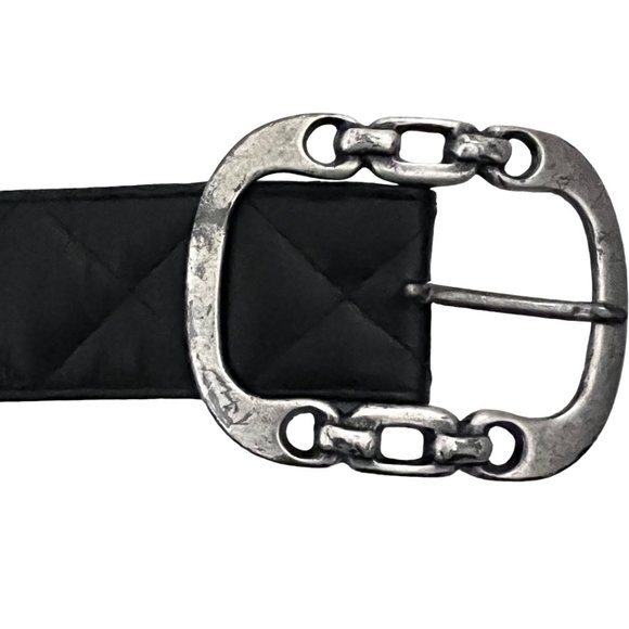 SUZI ROHER Black quilted leather belt w chain back L